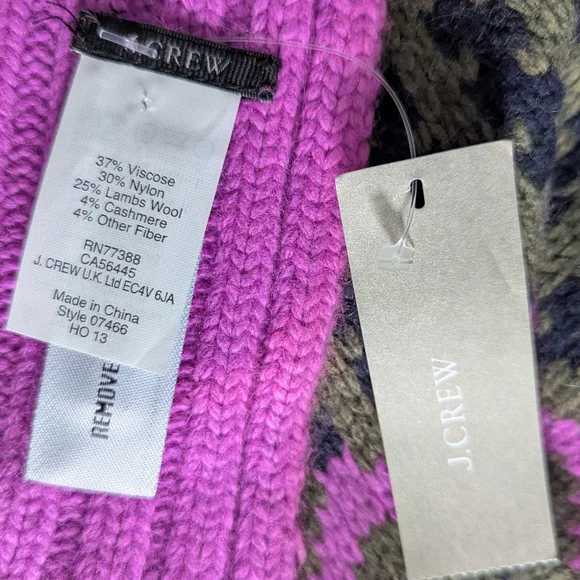 J. Crew Wool Cashmere Winter Scarf Olive Army Green Orchid Purple NEW NWT - Picture 4 of 4